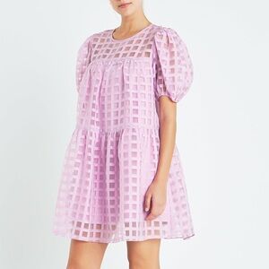 English Factory Gridded Organza Mini Dress in Lilac